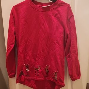 Festive Red Women's Sweatshirt with Reindeer Motif